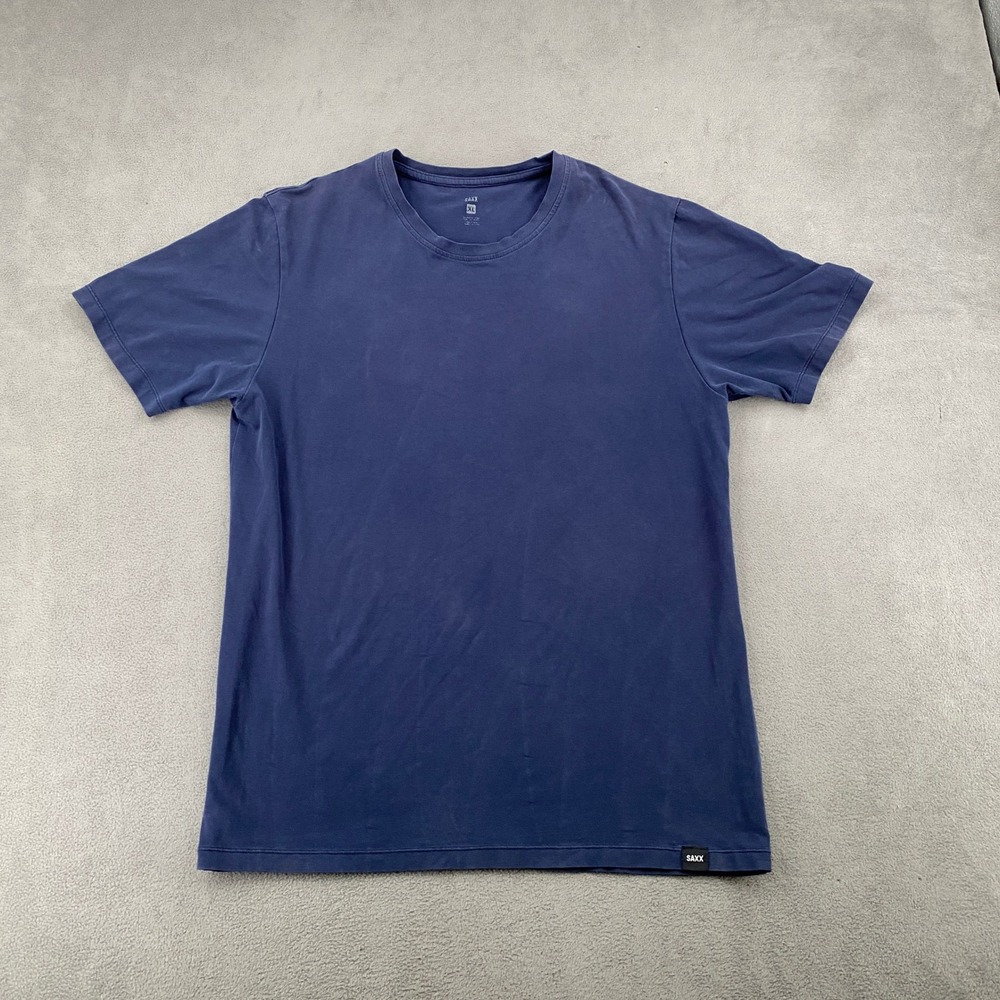 Saxx Mens XL Pima Cotton Spandex Short Sleeve Crewneck T-Shirt Navy Blue